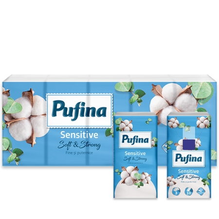 Χαρτομάντηλα Pufina Sensitive 3φ., 10τεμ.x10συσκ.